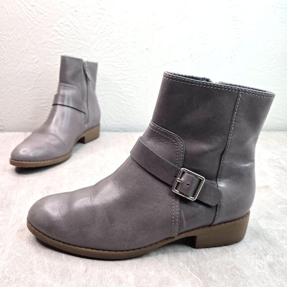 Cole Haan Moto Ankle Boots Waterproof Leather Dark Gray Low Heel Western Booties - Picture 1 of 13